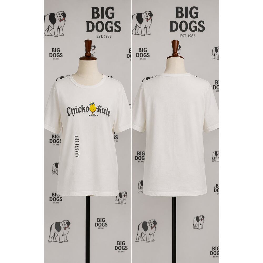 Vintage Big Dogs Chicks Rule Graphic T-Shirt White Size Small Y2K